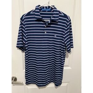 Southern Tide Men's‎ Polo - Blue W/ Red and White Stripes - Size Medium